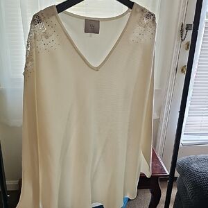 Milano Cream Embellished Oversized Blouse